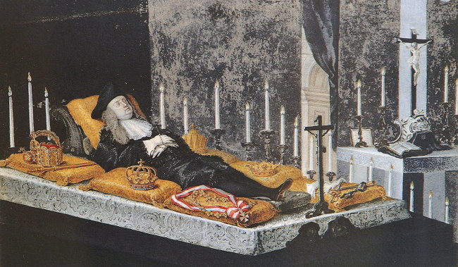 Aufbahrung des toten Kaisers im Riesensaal der Hofburg (Hofburg Innsbruck, BHÖ, Foto: A. Prock)