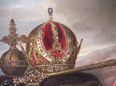 Rudolfskrone (österreichische Kaiserkrone) mit Reichsapfel und Zepter (Hofburg Innsbruck, BHÖ, Foto: A. Prock)